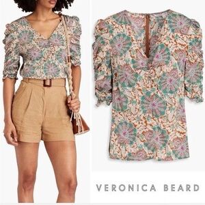 Veronica Beard Henrieta Paisley Ruched Silk Blouse Size 16